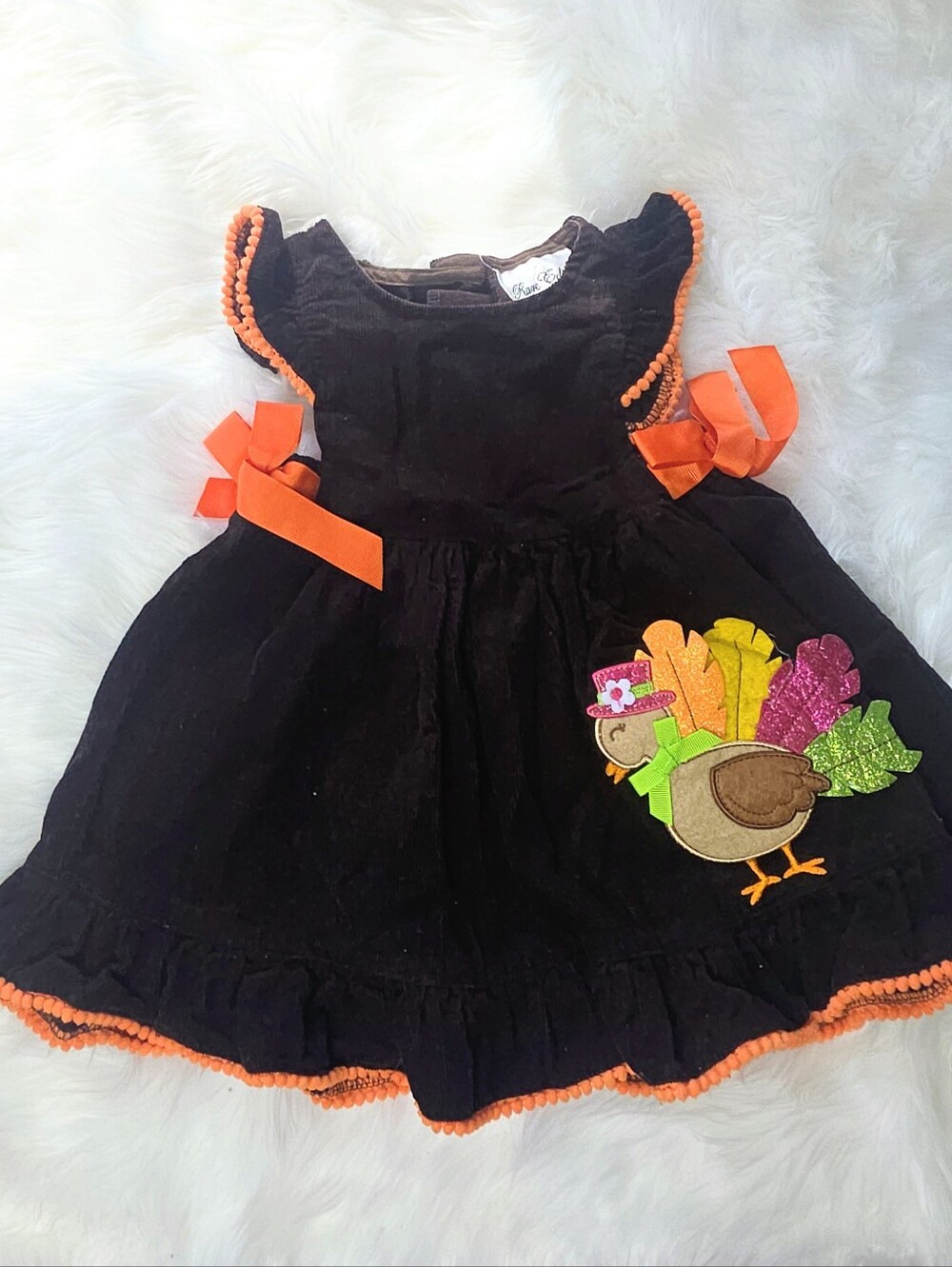 Rare Editions Girls 18M Thanksgiving Turkey Dress Dark Brown Corduroy